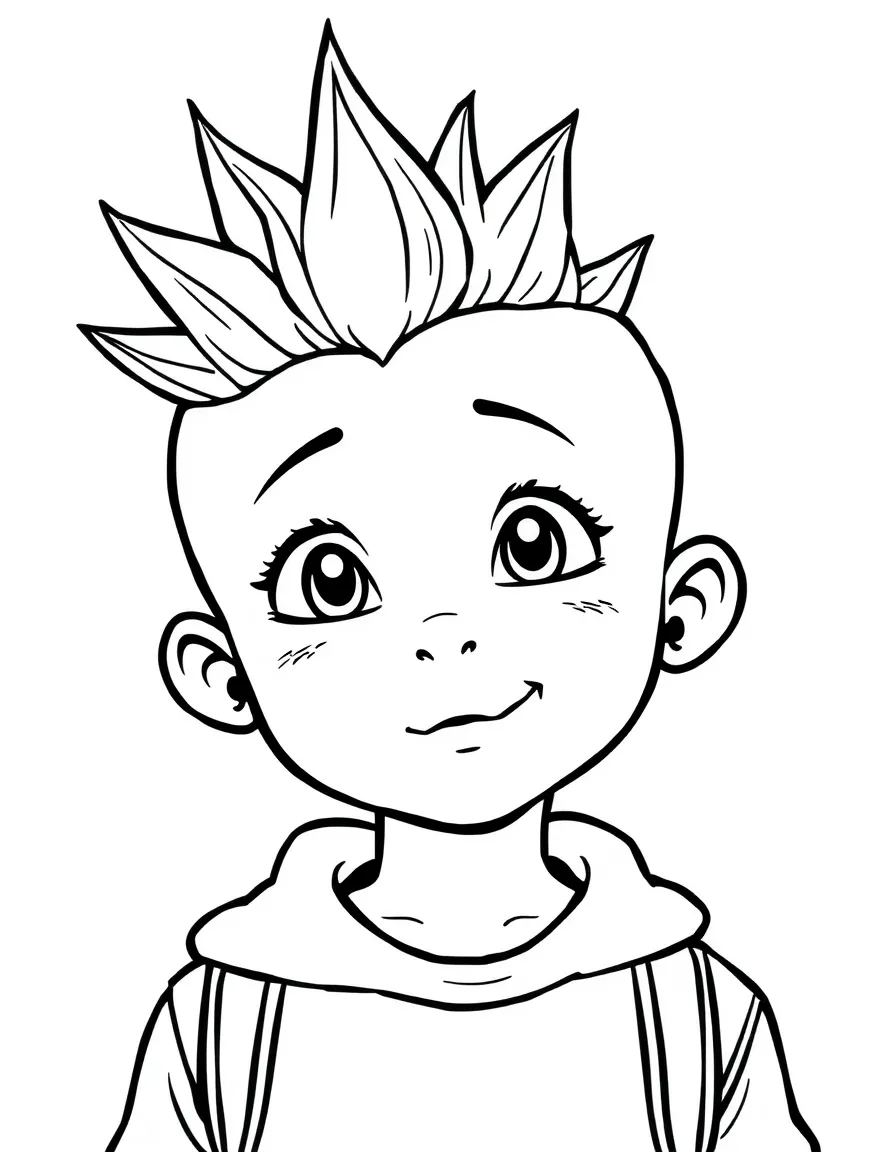 A boy with a simple mohawk, not too tall.