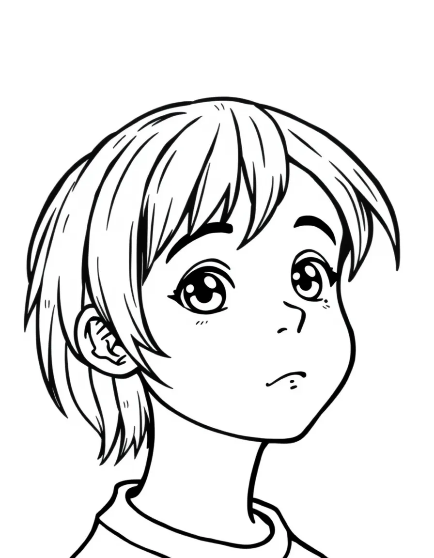 A boy with short, straight hair, styled with gel.