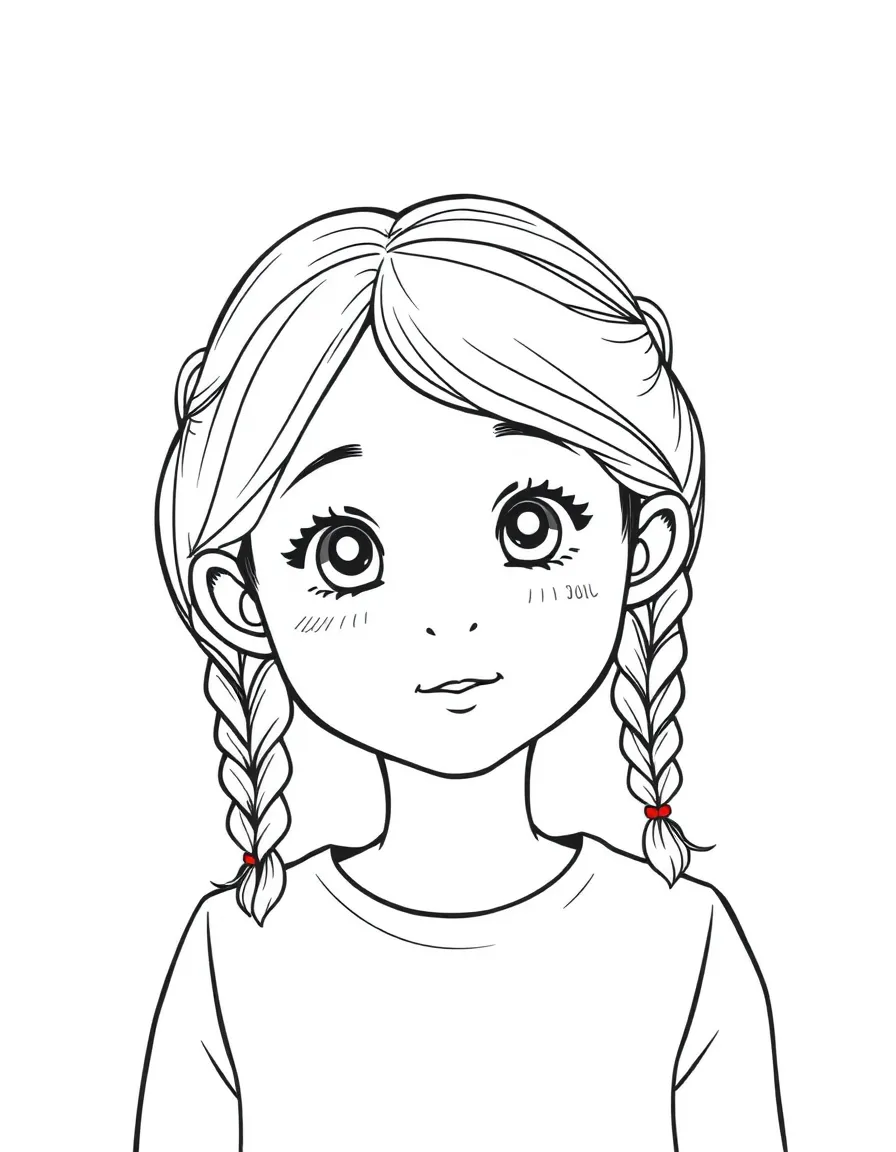 A girl with hair in a simple braided pigtails.