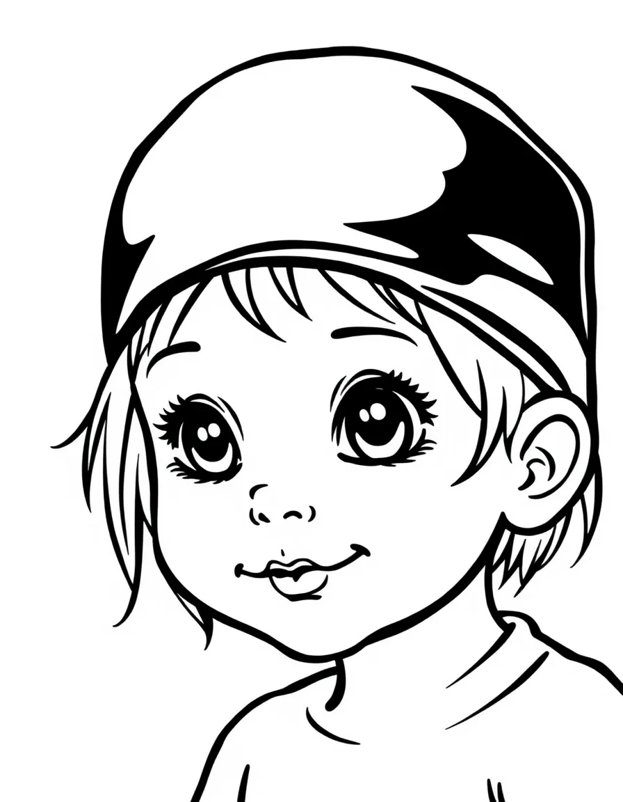 A child with hair in a simple black swimming cap.