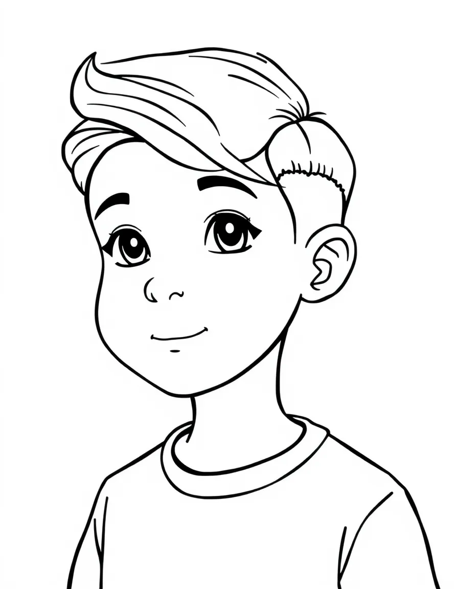 A boy with a simple side swept haircut.