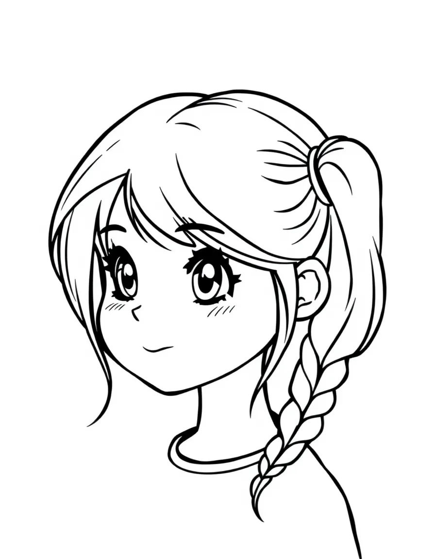 A girl with hair in a simple braided side pigtails.