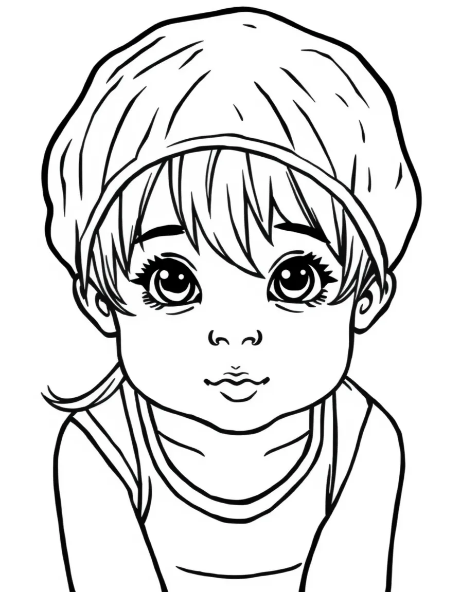A child with hair in a simple transparent swimming cap.
