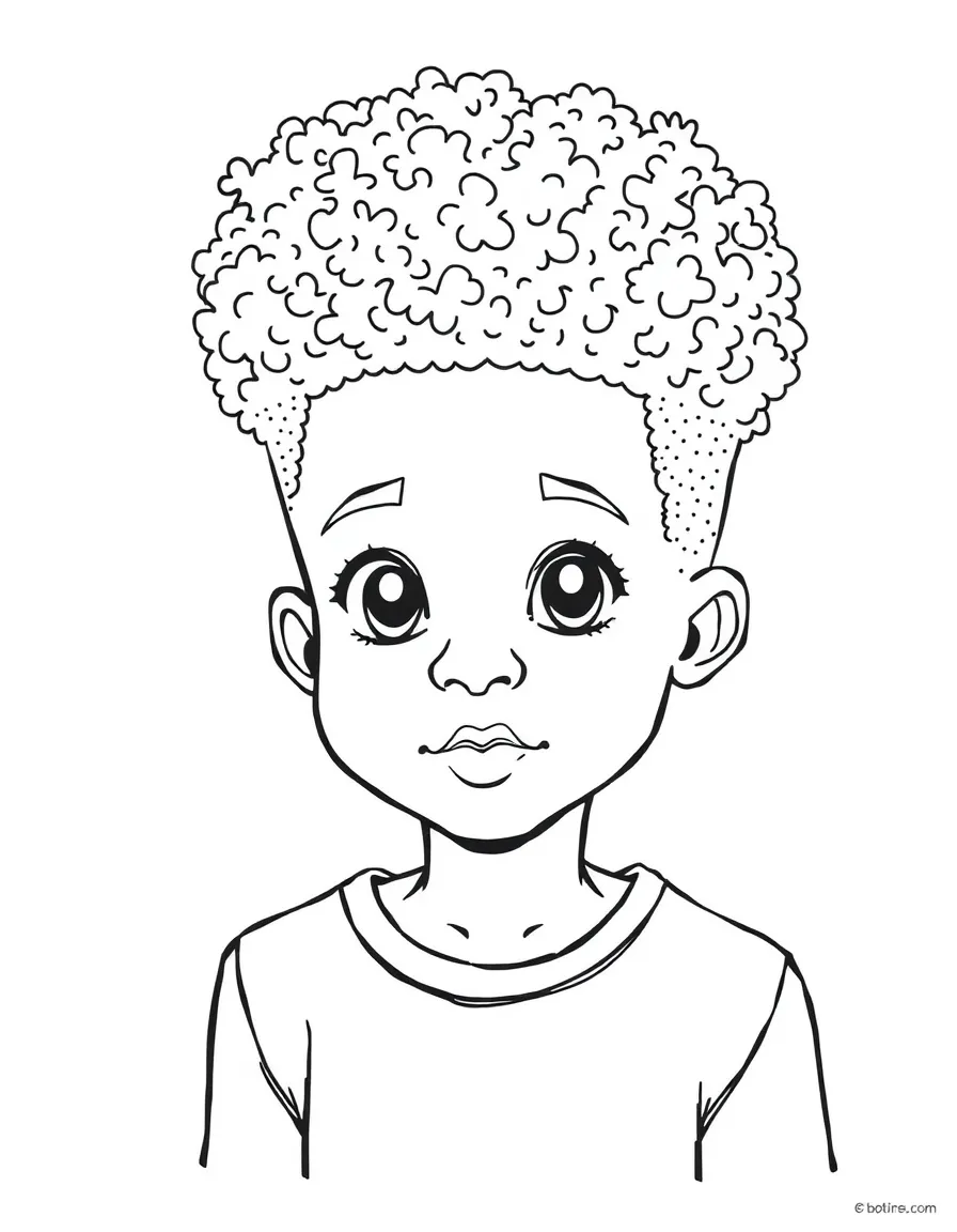 A boy with a short afro, neatly rounded.