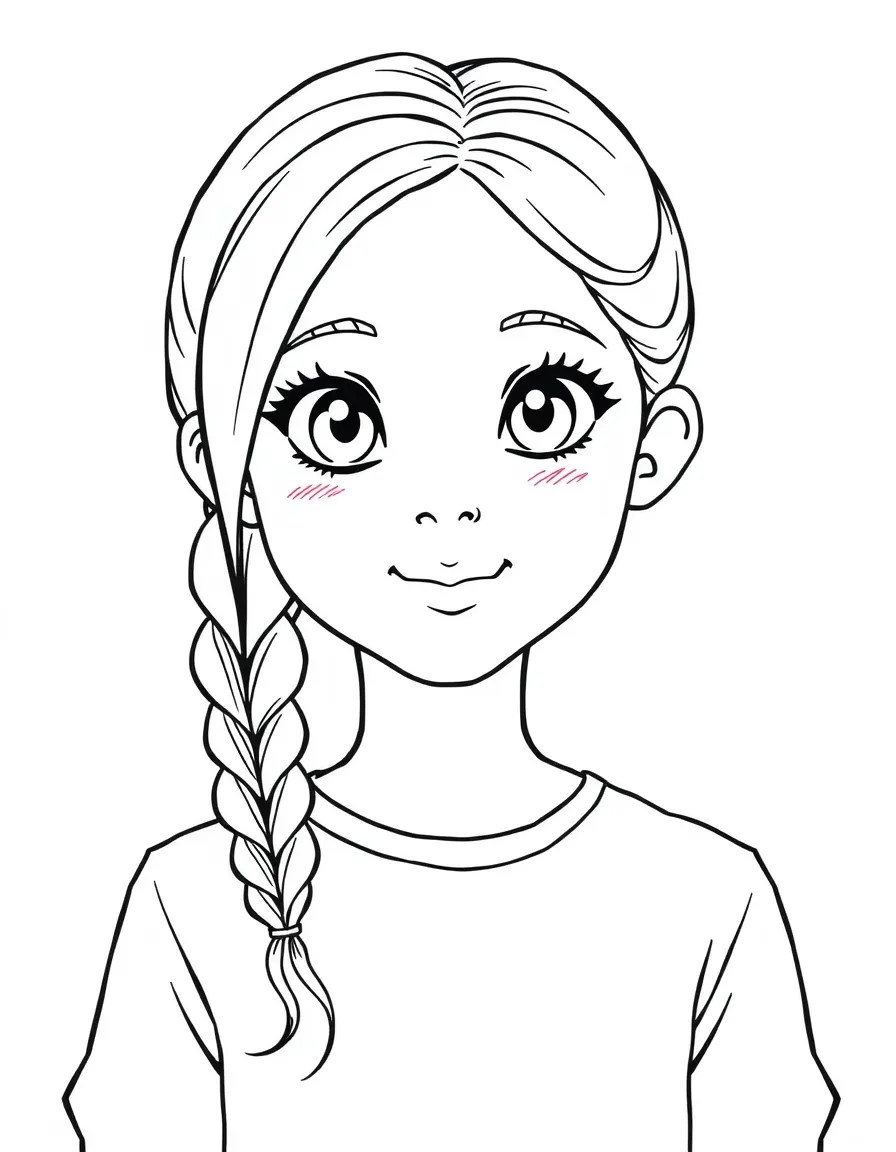 A girl with hair in a simple braided front pigtail.