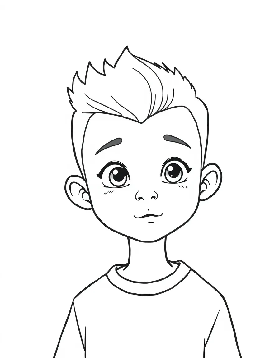 A boy with a simple buzz cut, with a small design.