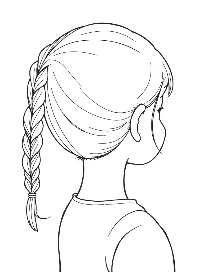 A girl with hair in a simple braided back pigtail.