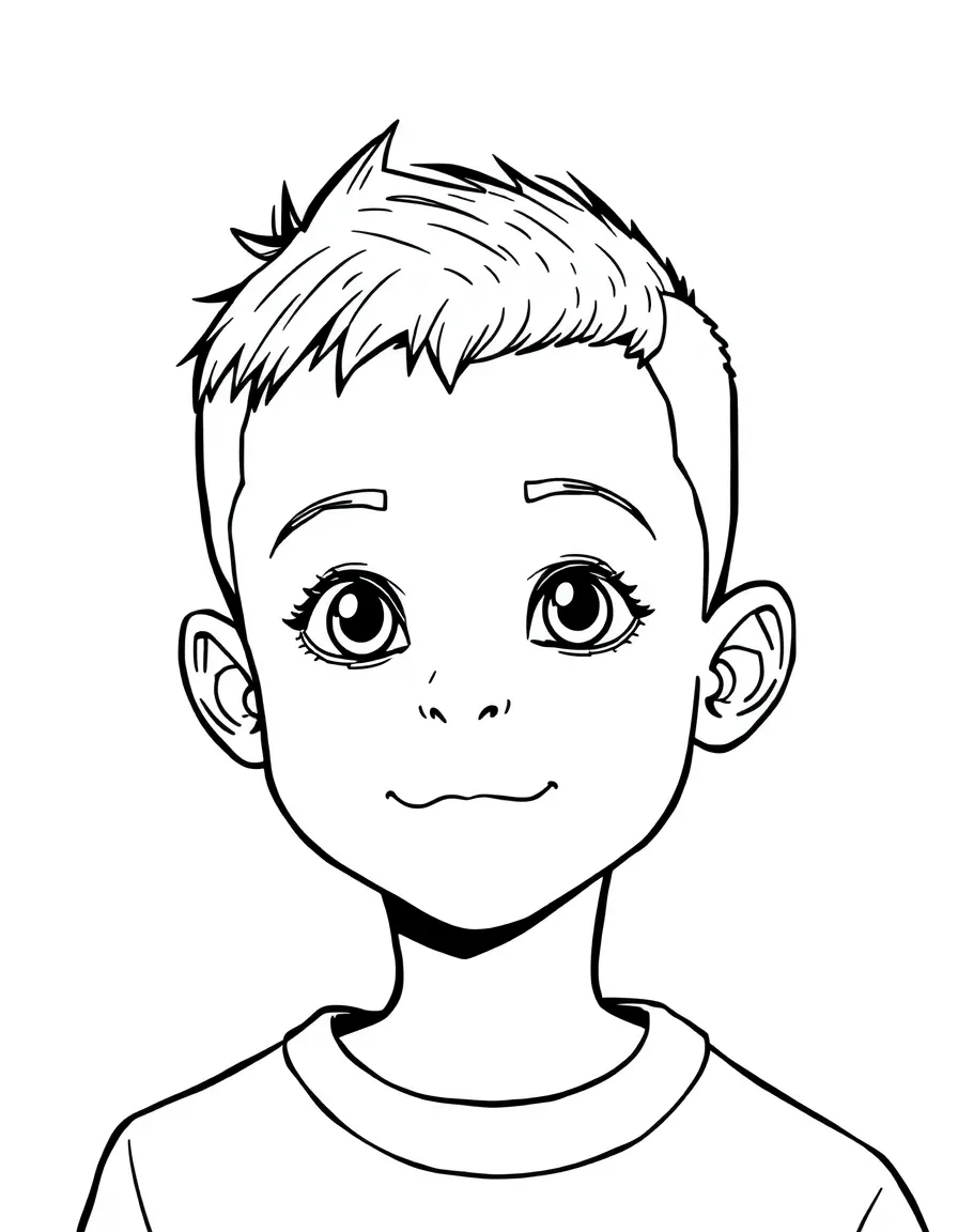 A boy with a short, neat buzz cut.