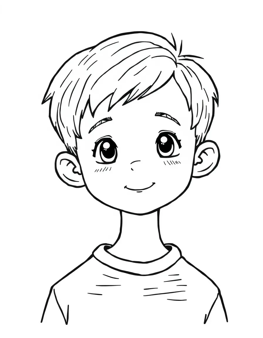 A boy with a simple textured top, short sides.