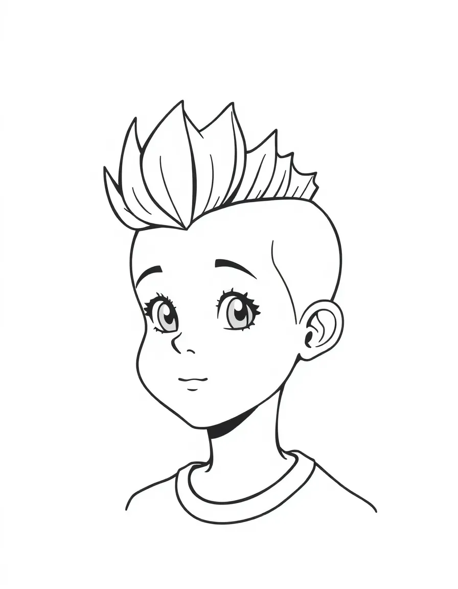 A boy with a simple short mohawk, soft.