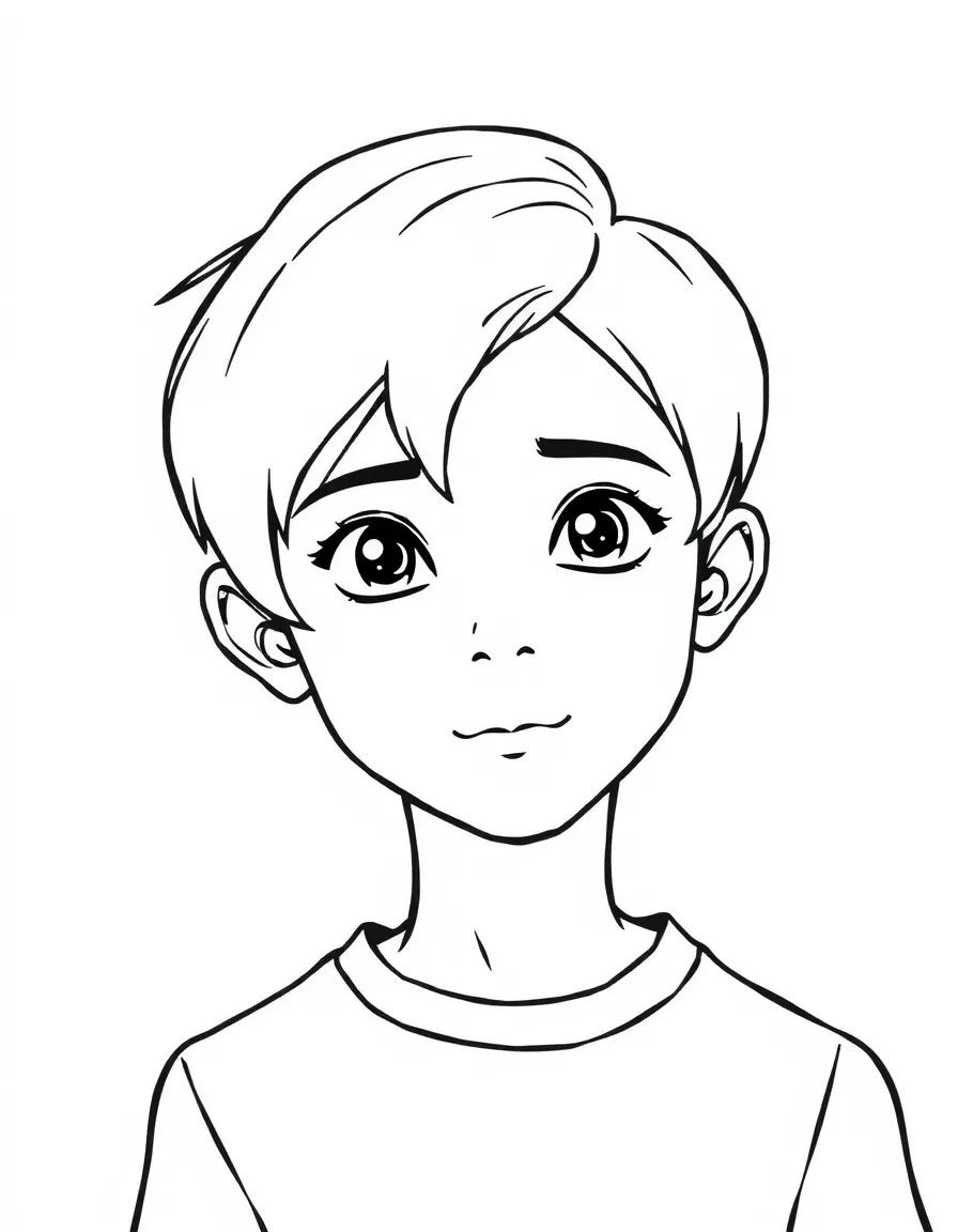 A boy with short, straight hair, parted on the side.