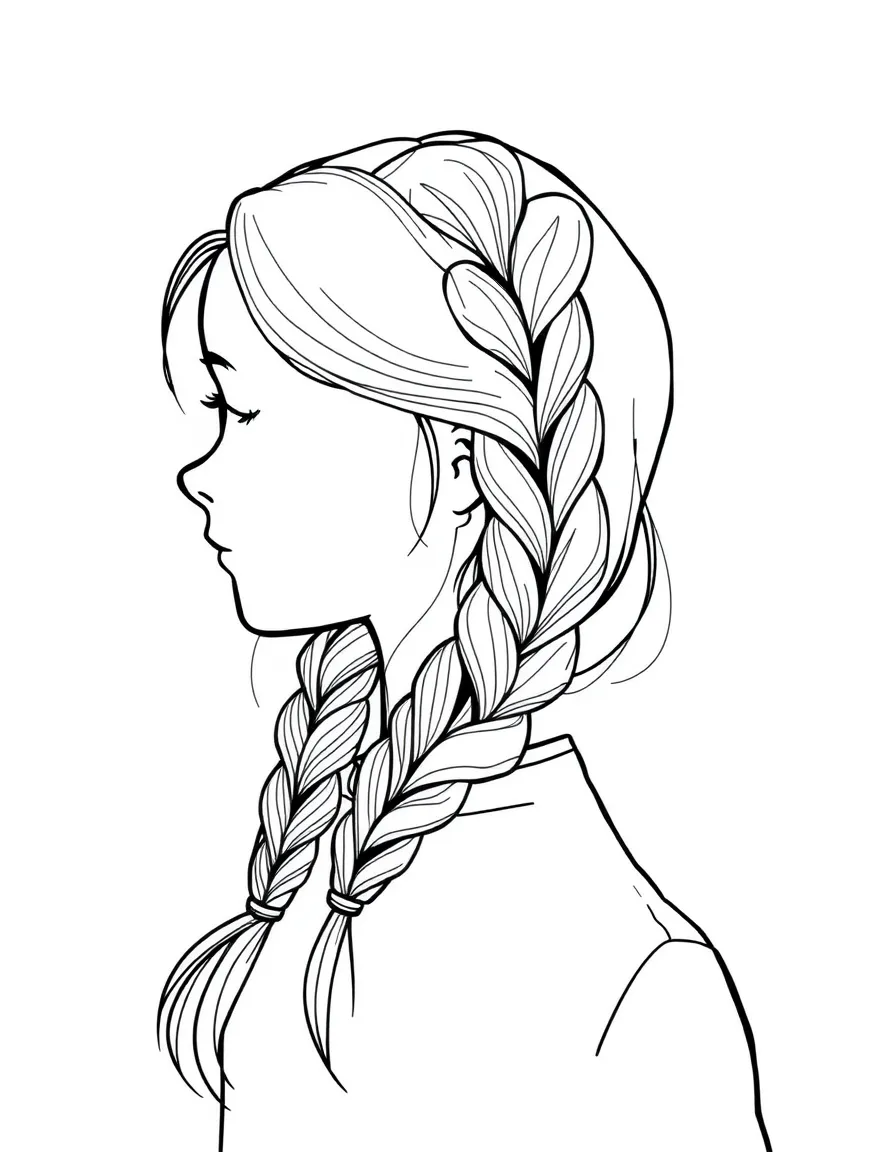 A girl with hair in a simple braided pull-through.