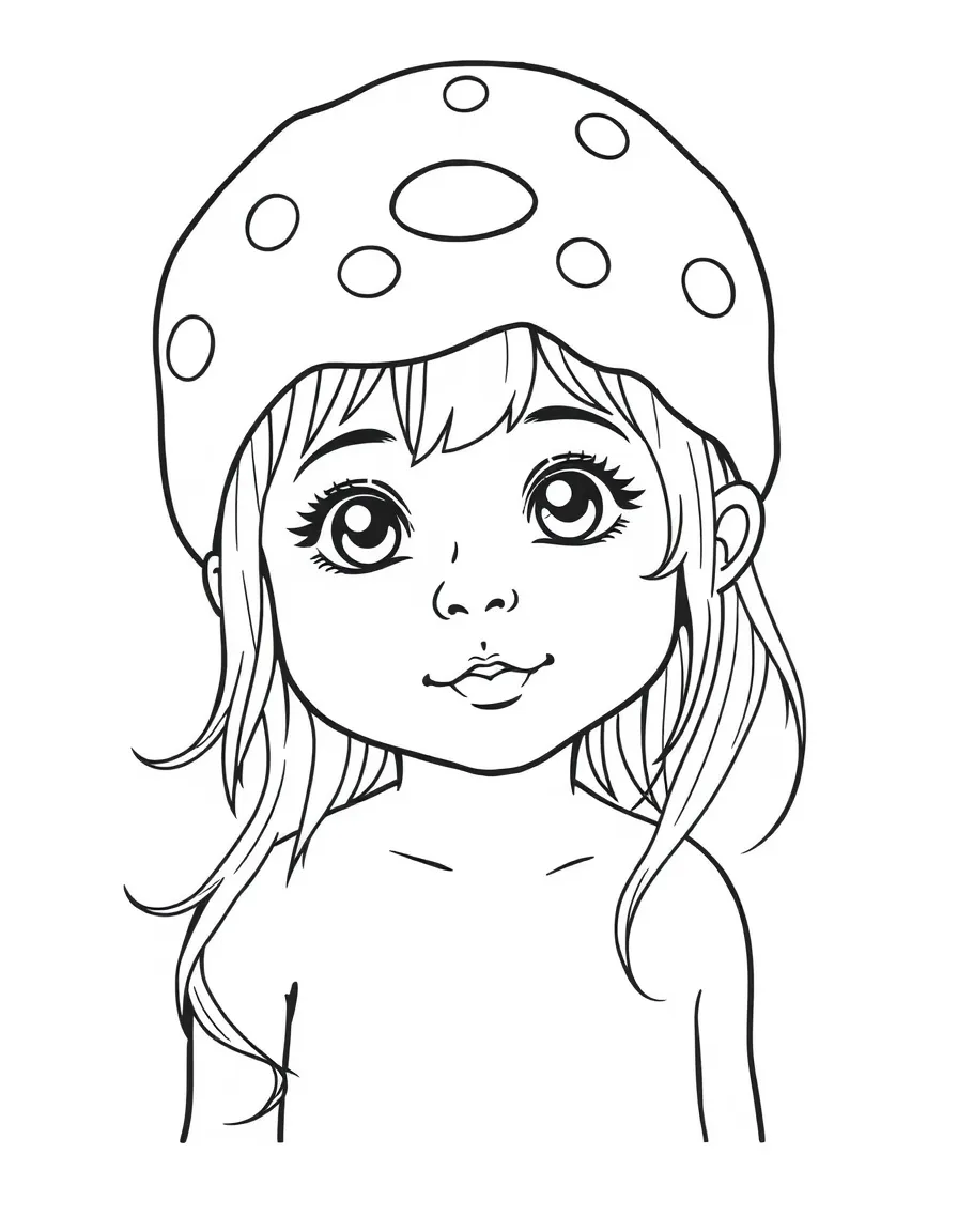 A child with hair in a simple donut print swimming cap.