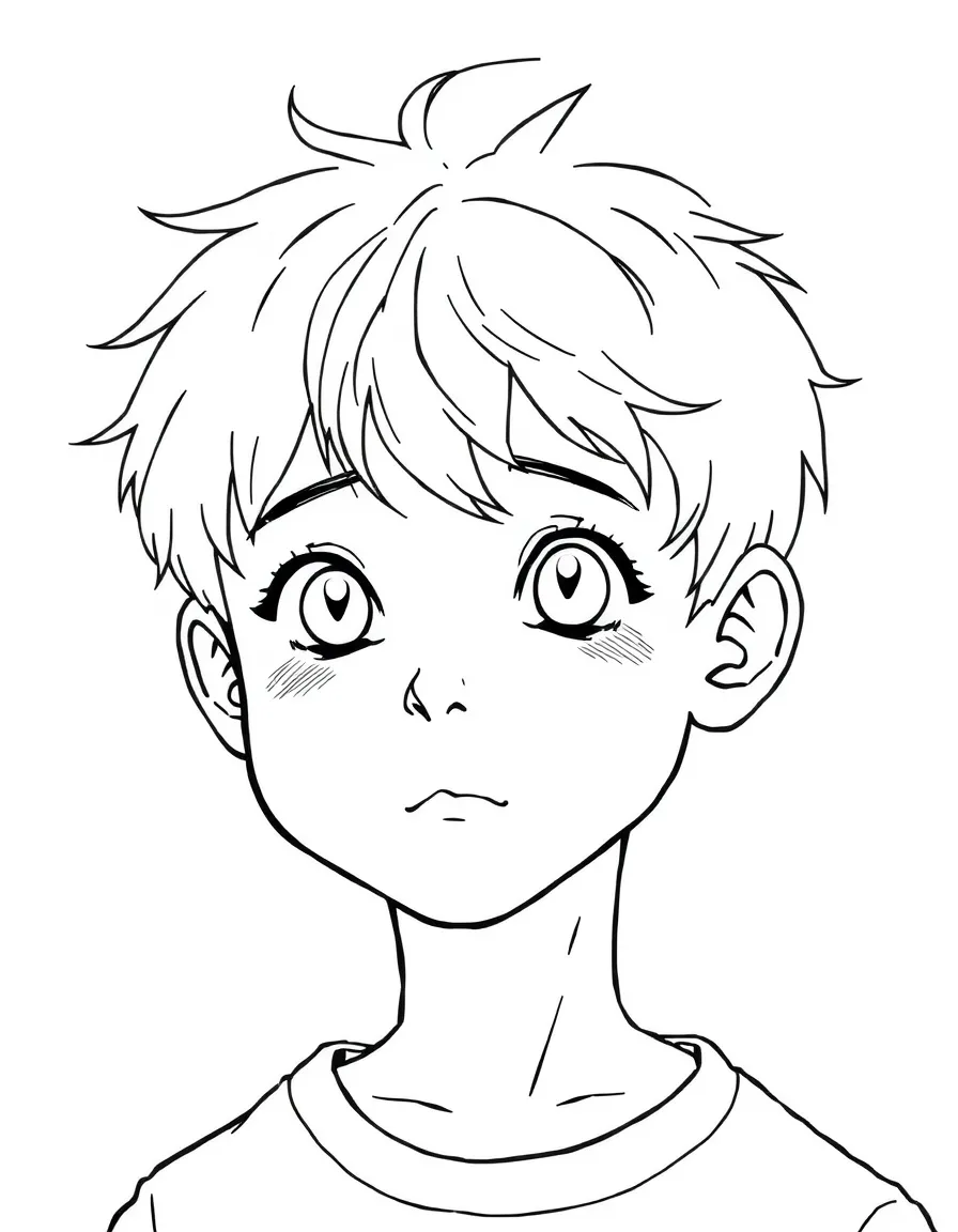 A boy with short hair that is slightly messy.