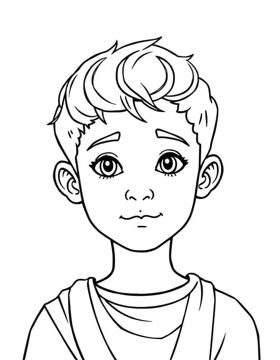 A boy with a simple caesar cut, short and neat.
