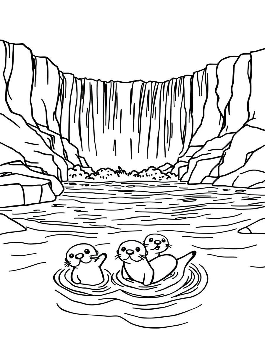 Niagara Falls with little playful otters swimming.