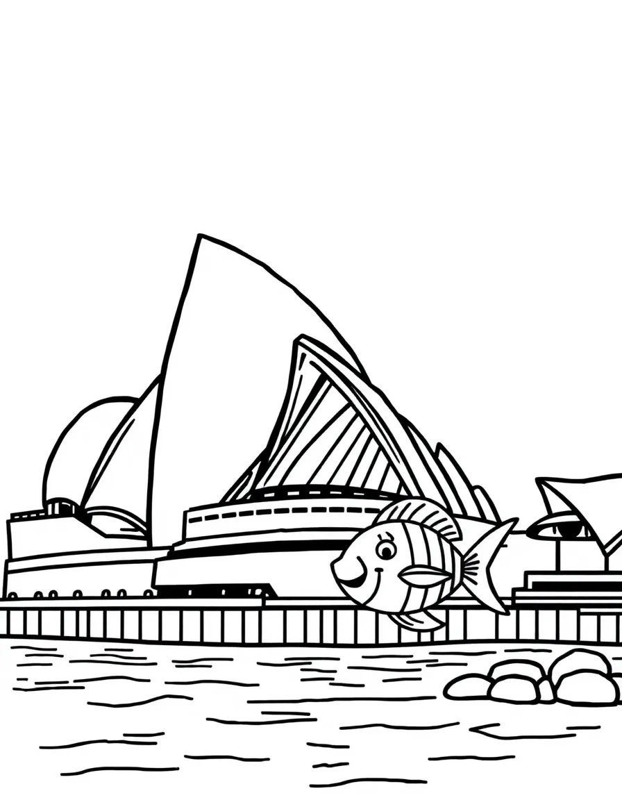 The Sydney Opera House with little singing fish.
