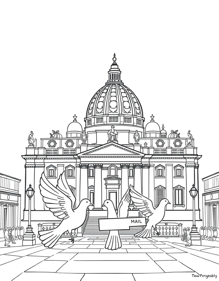 The Vatican City (St. Peter's Basilica) with happy little doves delivering mail.