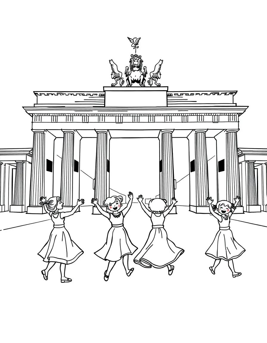 The Brandenburg Gate with happy little dancers spinning.