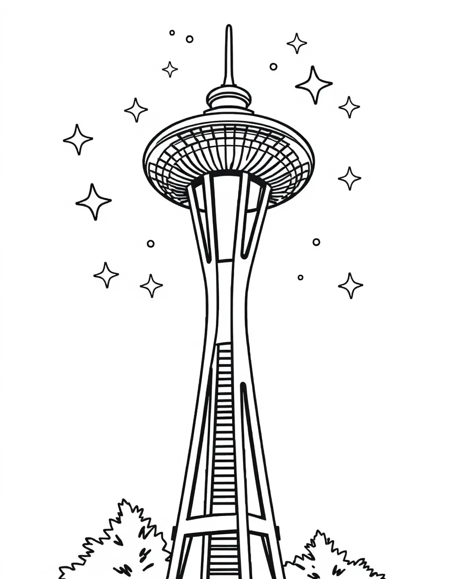 The Space Needle with happy little stars winking.