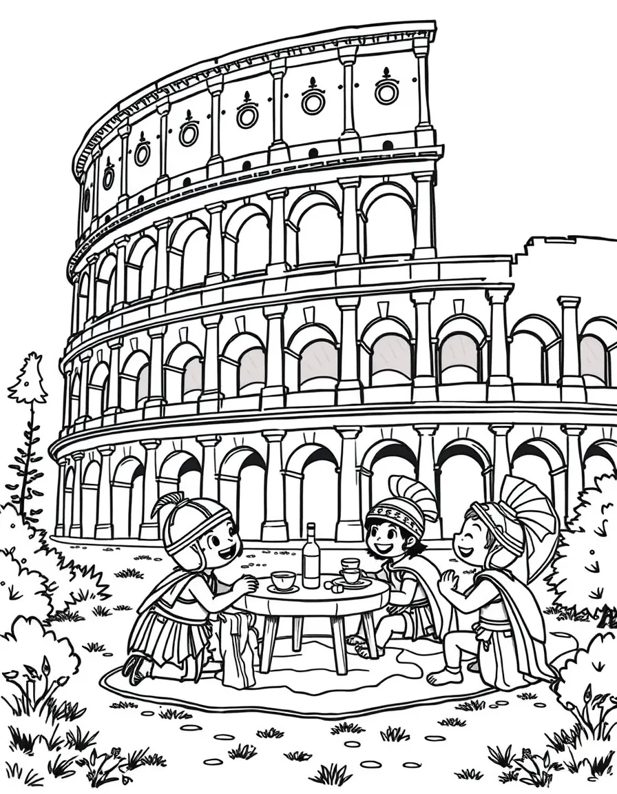 The Colosseum with happy little gladiators having a picnic.