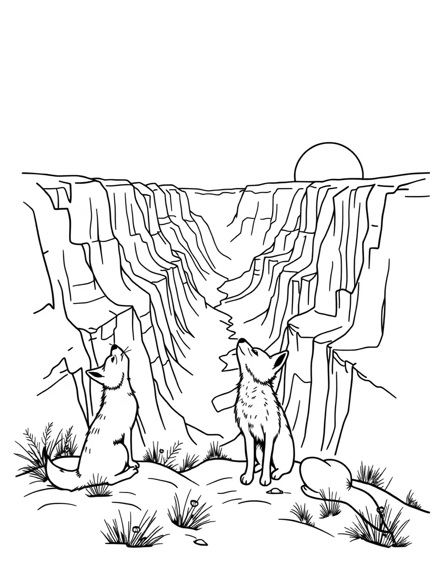 The Grand Canyon with happy little coyotes howling at the sun.