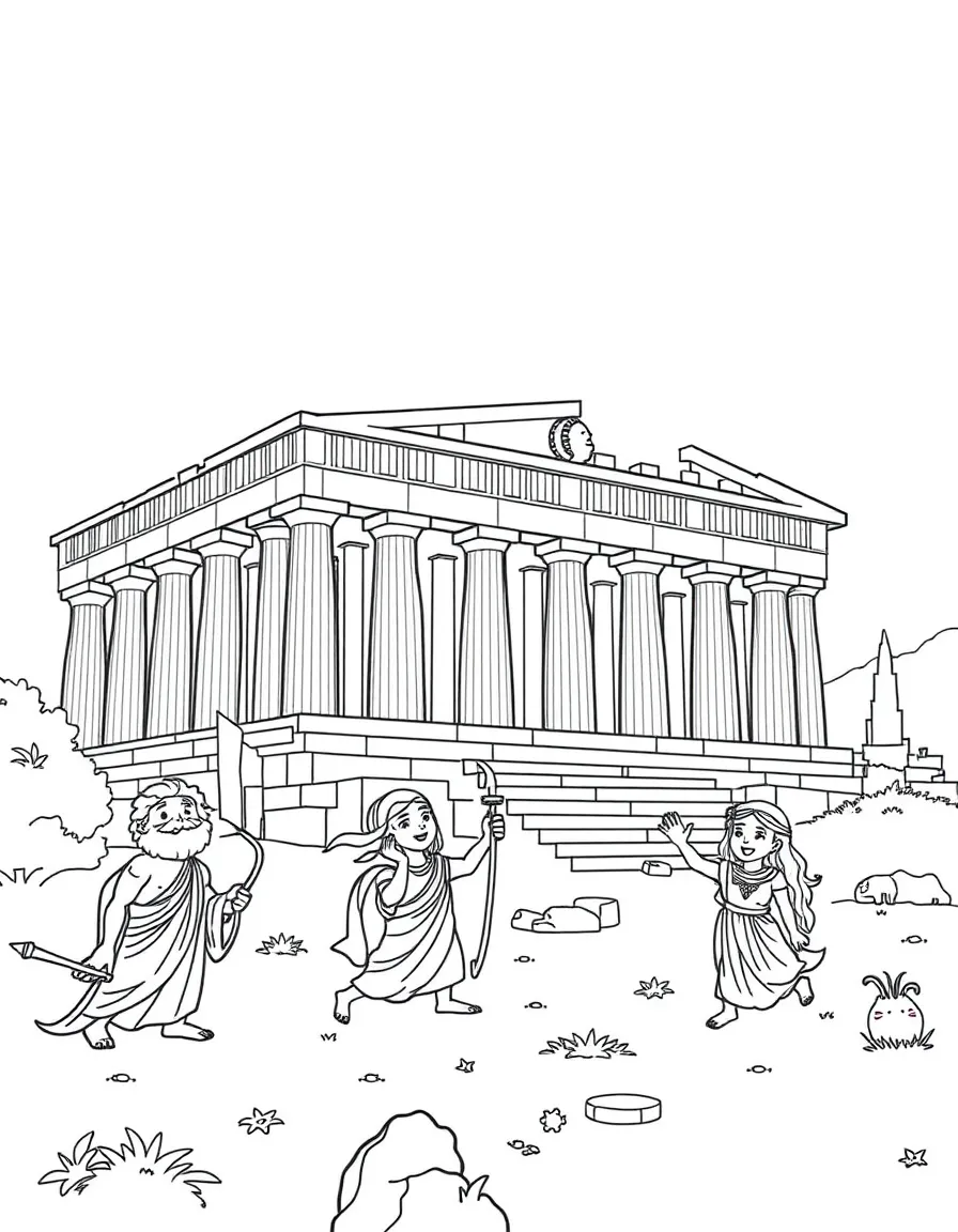 The Acropolis with happy little ancient Greek gods and goddesses playing.