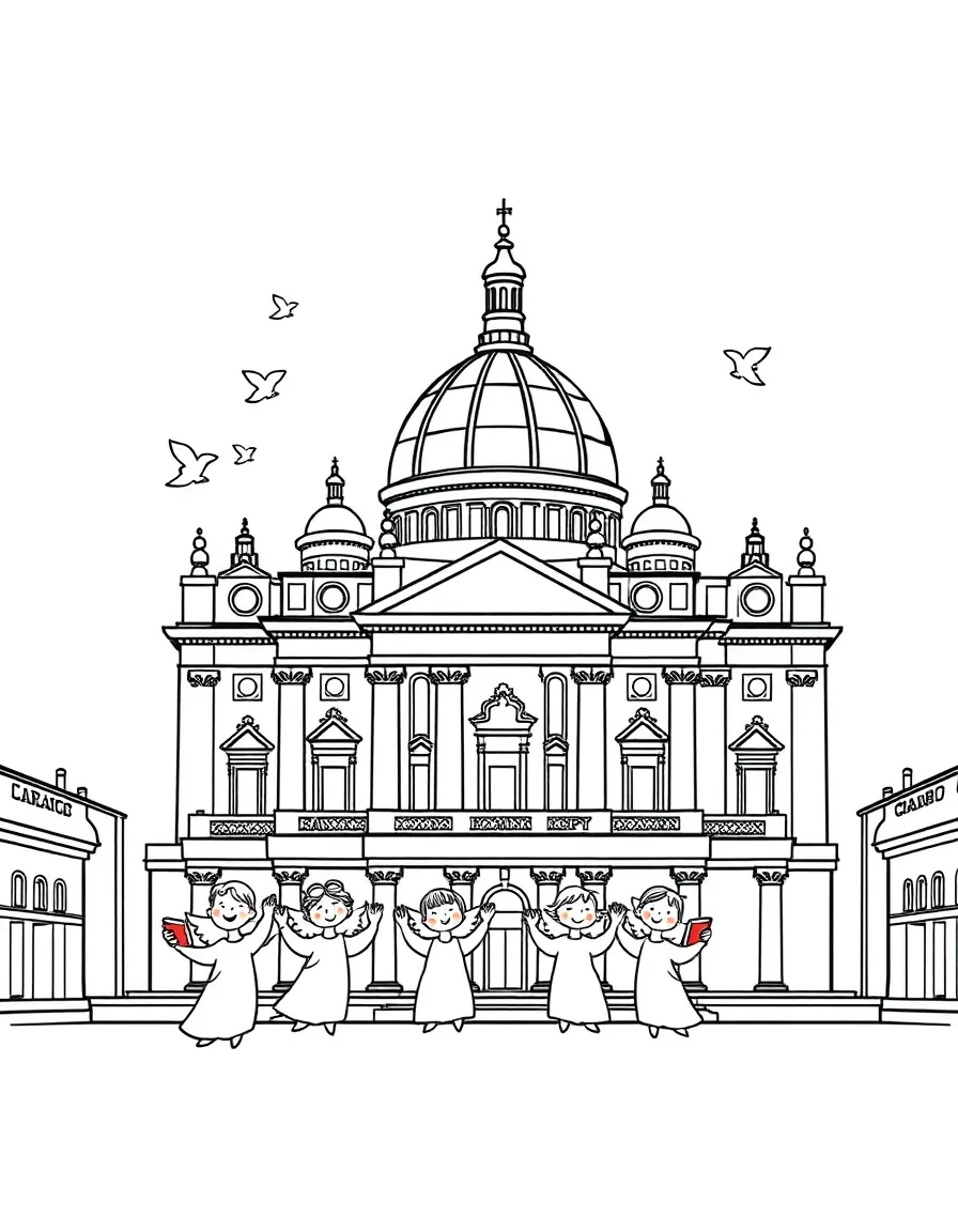 The Vatican City (St. Peter's Basilica) with happy little angels singing songs.
