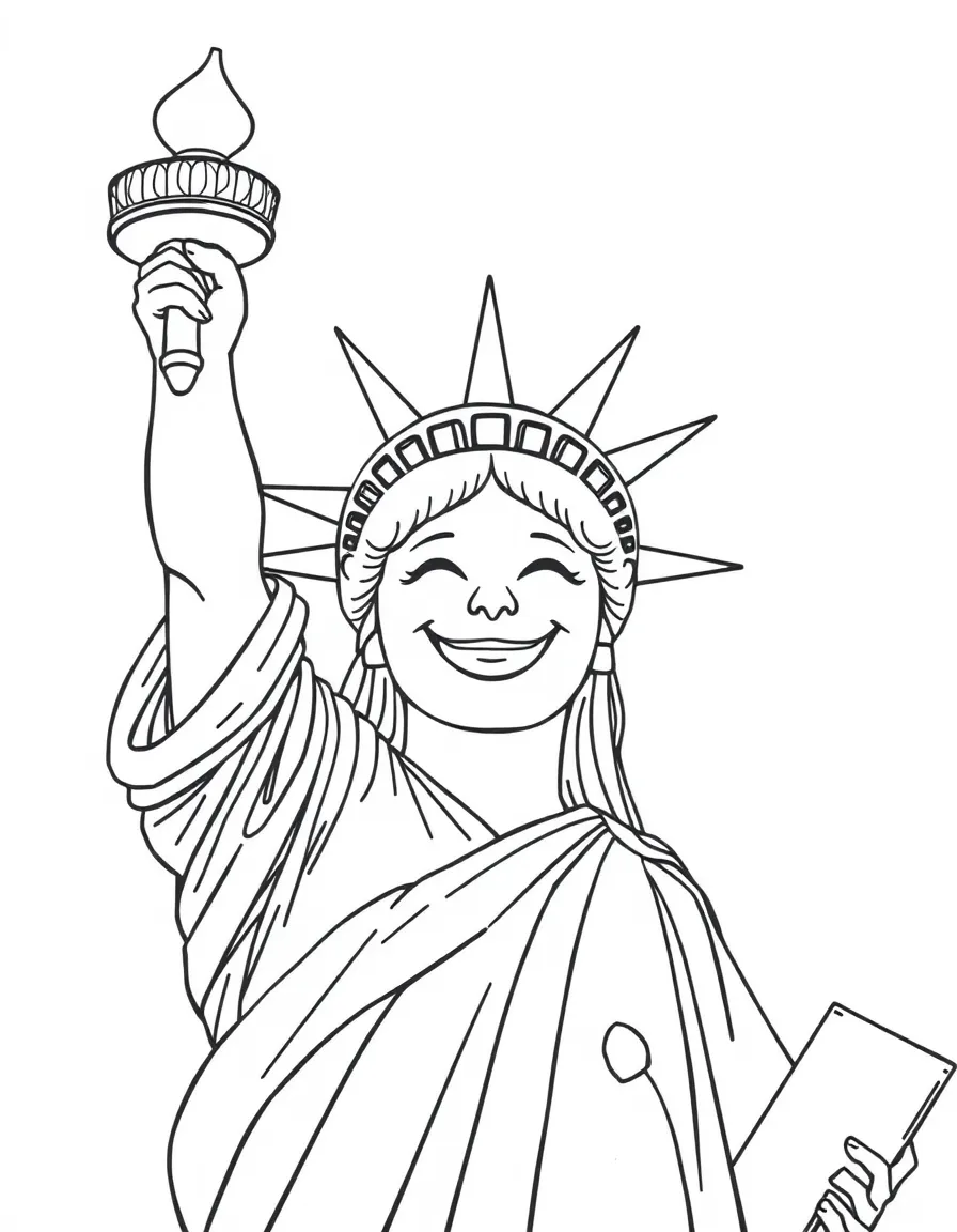 The Statue of Liberty wearing a giant smiley face.