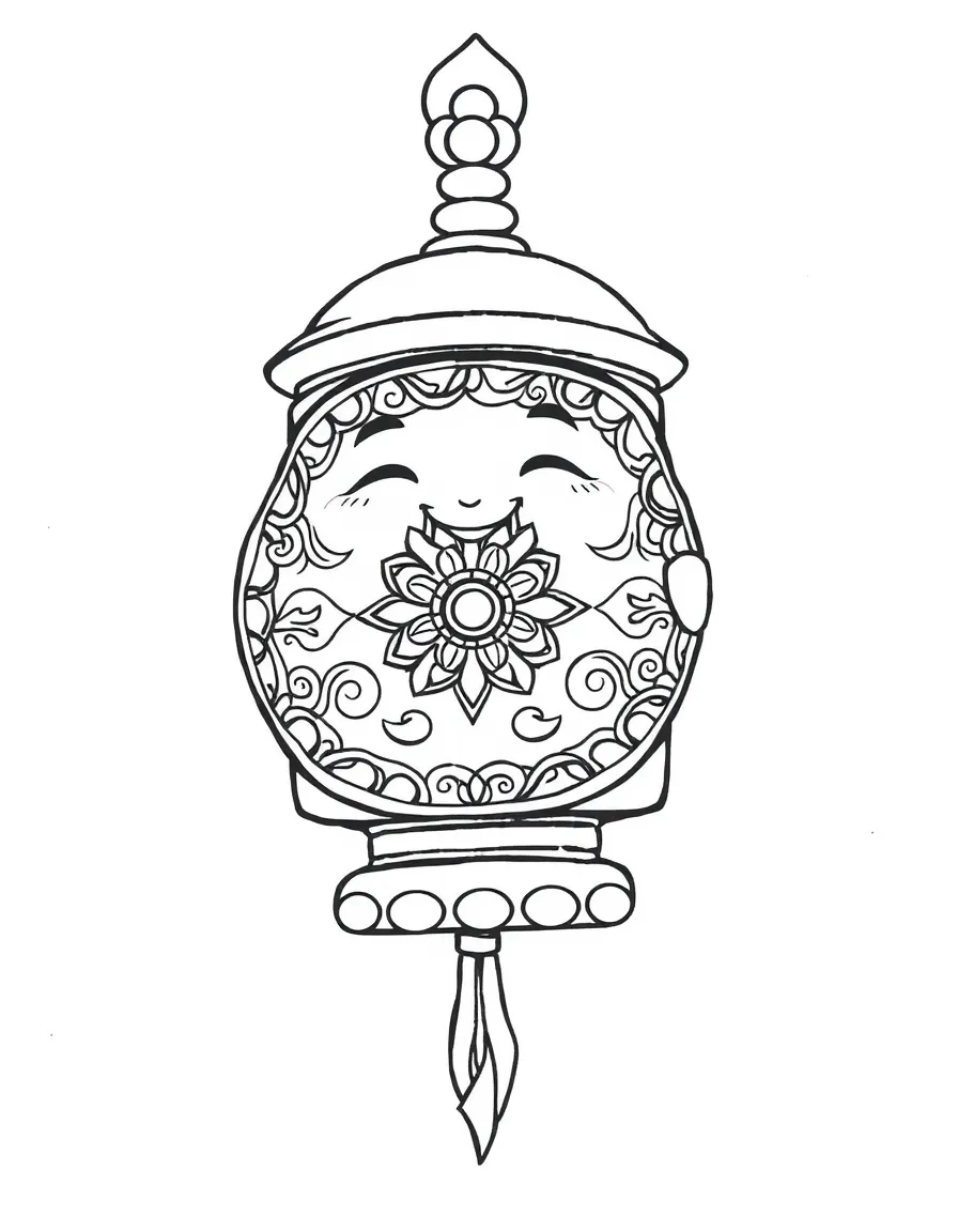 A Tibetan prayer wheel being spun by a happy person with a peaceful expression.