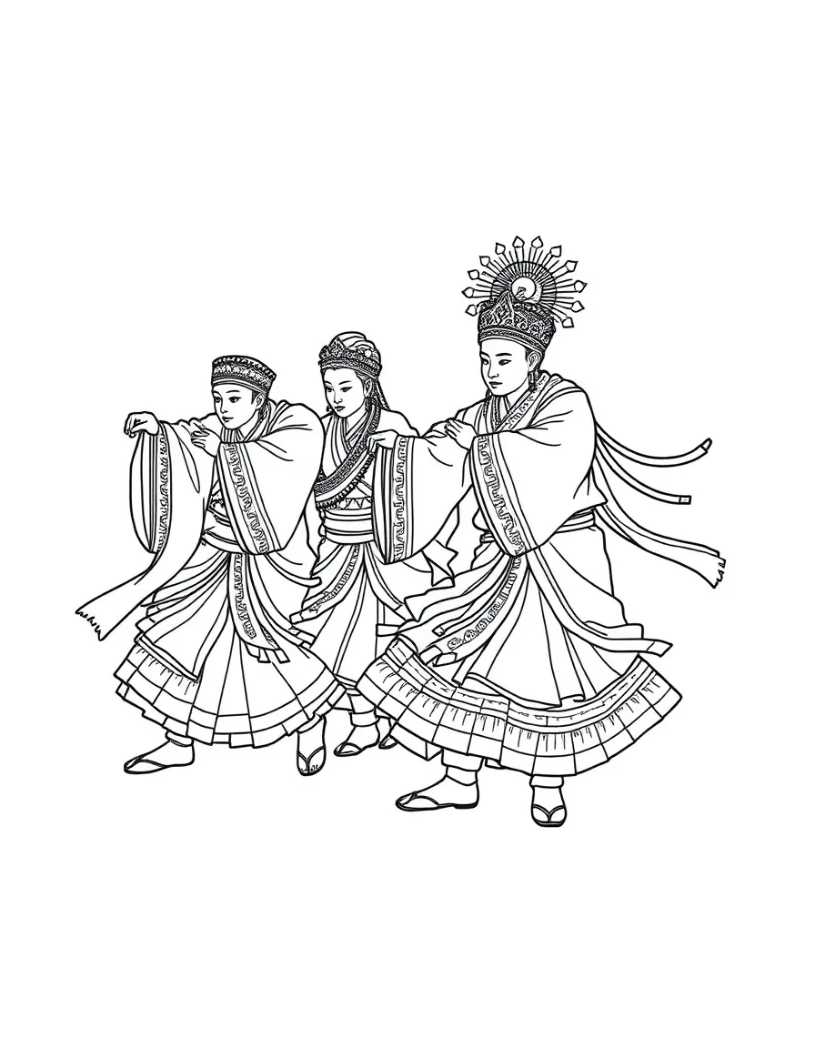 A traditional Tibetan dance with performers in elaborate costumes and lots of movement.