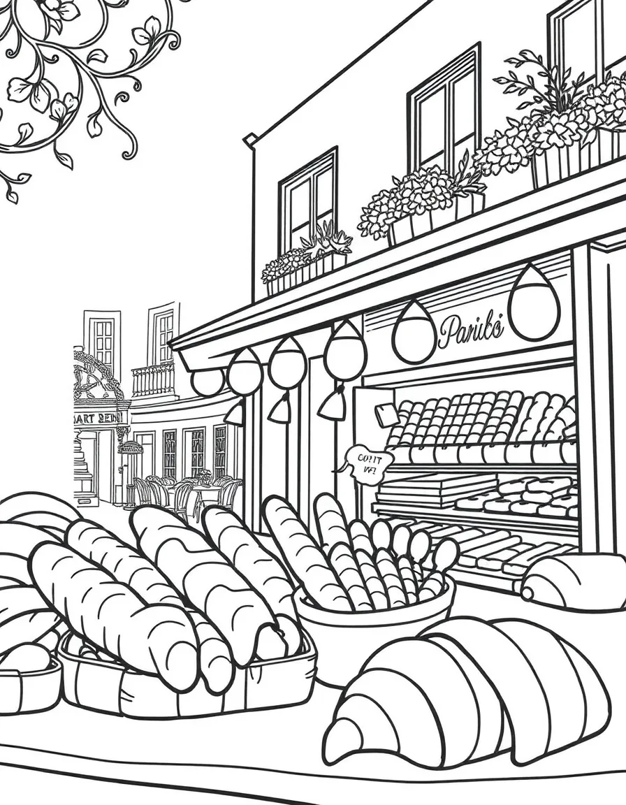A traditional French bakery in Paris with warm baguettes and tempting croissants.