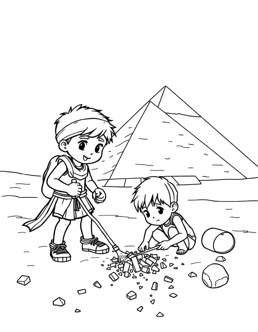 Kids digging for treasures in the sand near the Pyramids, imagining ancient adventures.