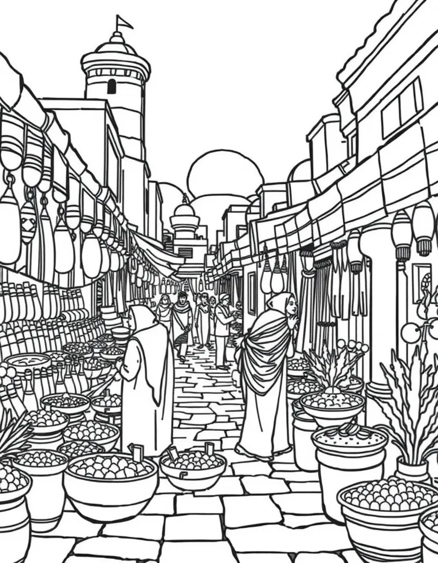 A colorful market in Egypt with spices, textiles, and friendly vendors.