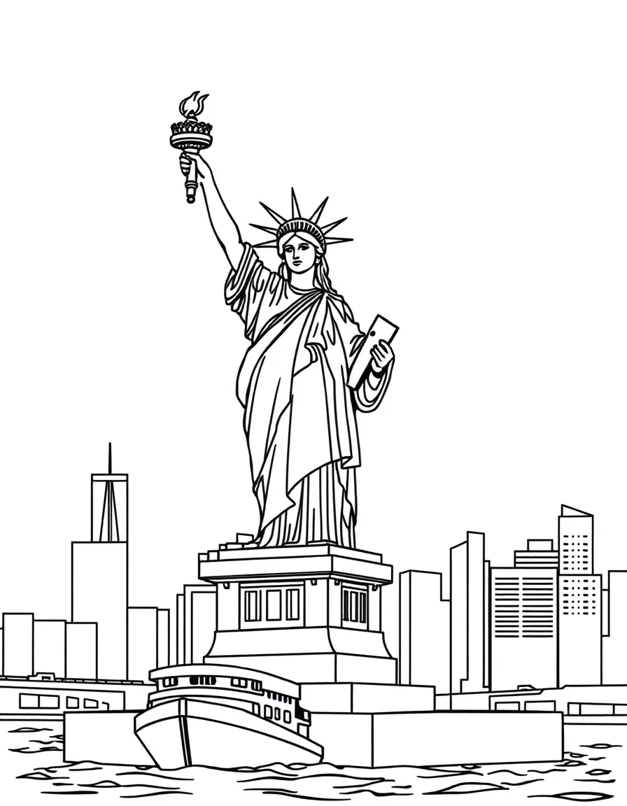 The Statue of Liberty in New York City welcoming boats to the harbor.