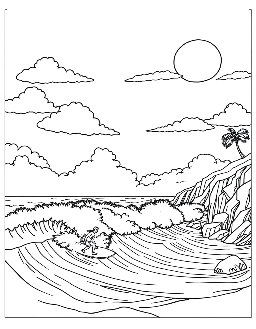 Surfers riding waves on an Australian beach with a sunny sky.