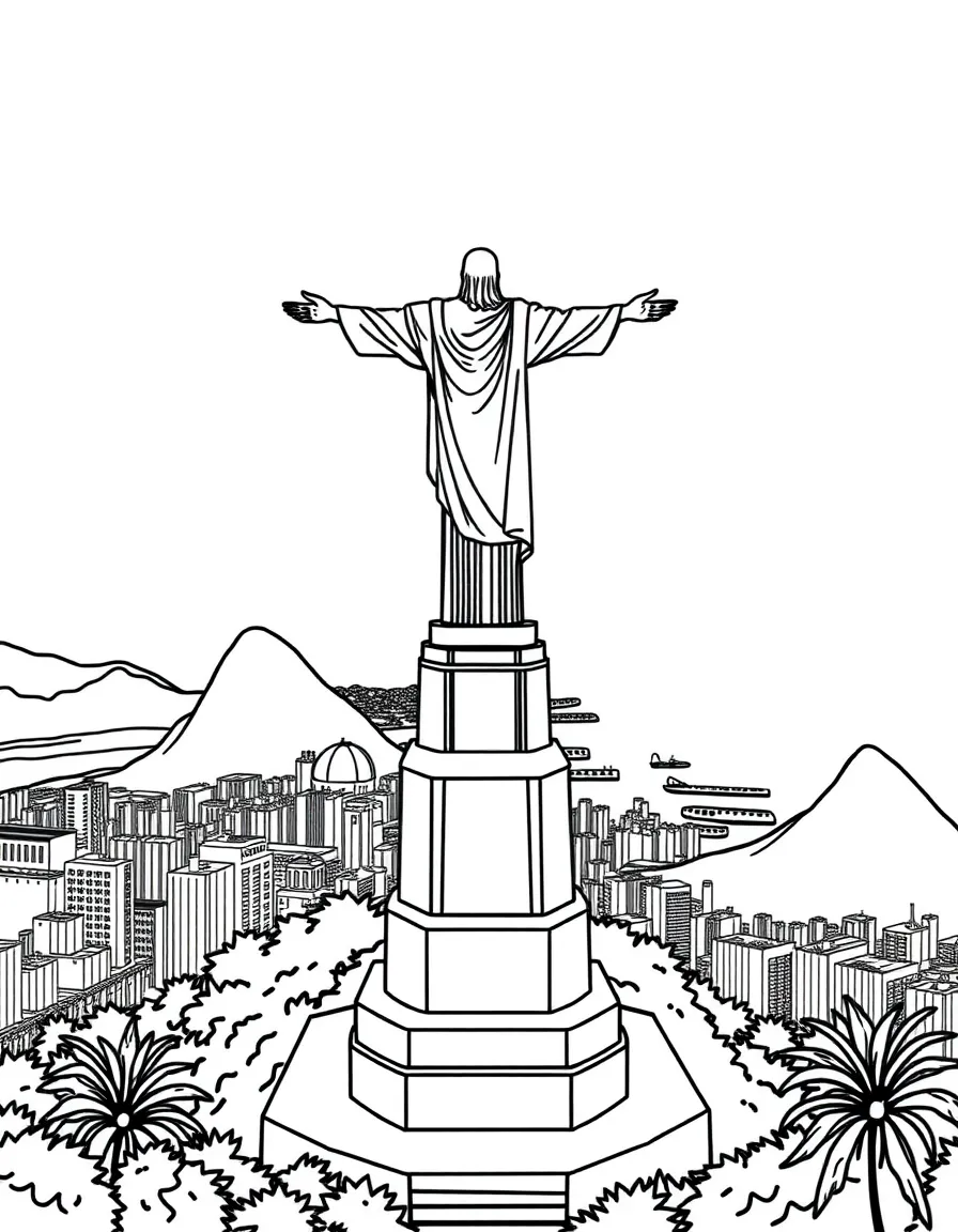 The Christ the Redeemer statue in Rio de Janeiro, Brazil, overlooking the city and the ocean.