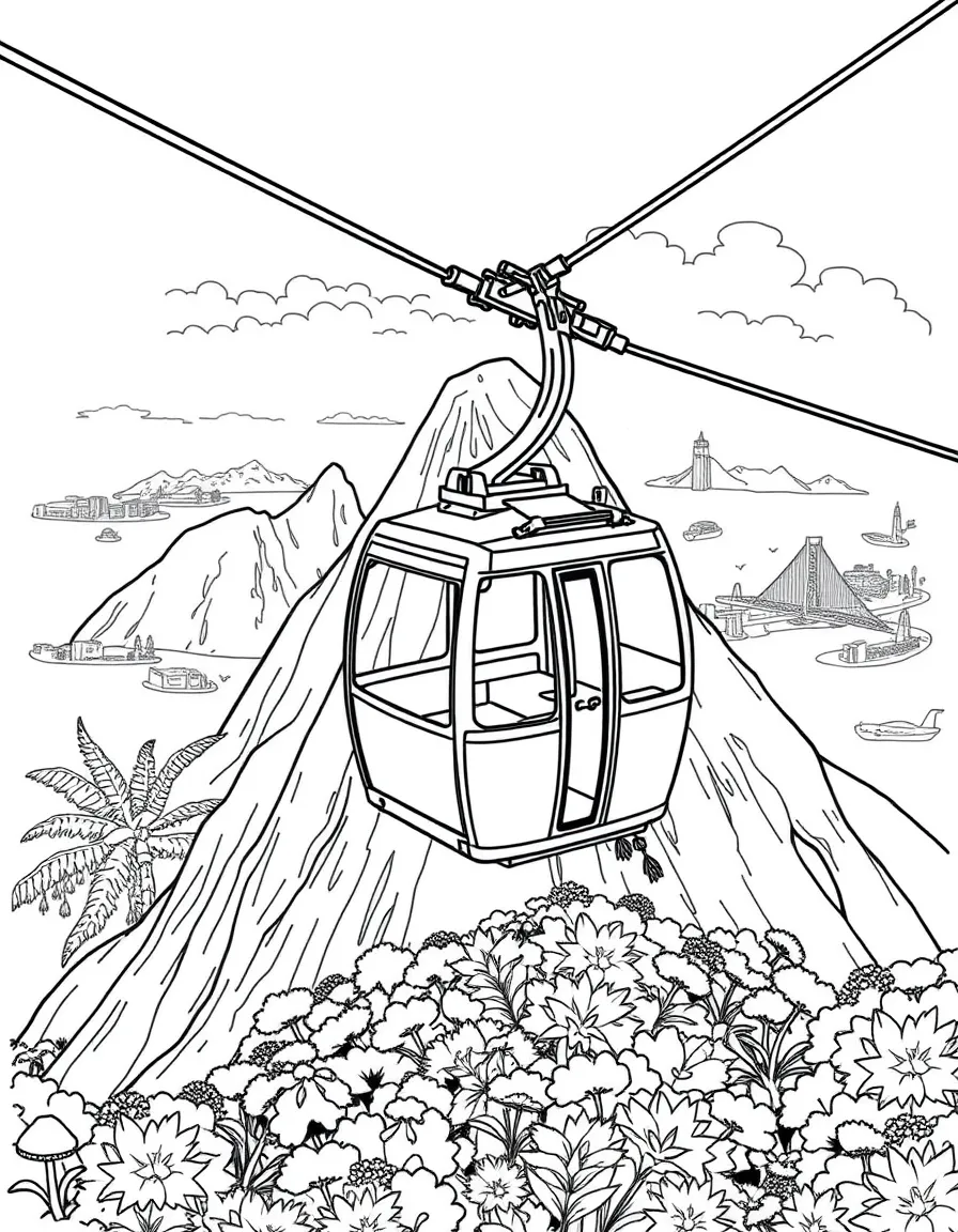 A cable car going up Sugarloaf Mountain in Rio with amazing views.