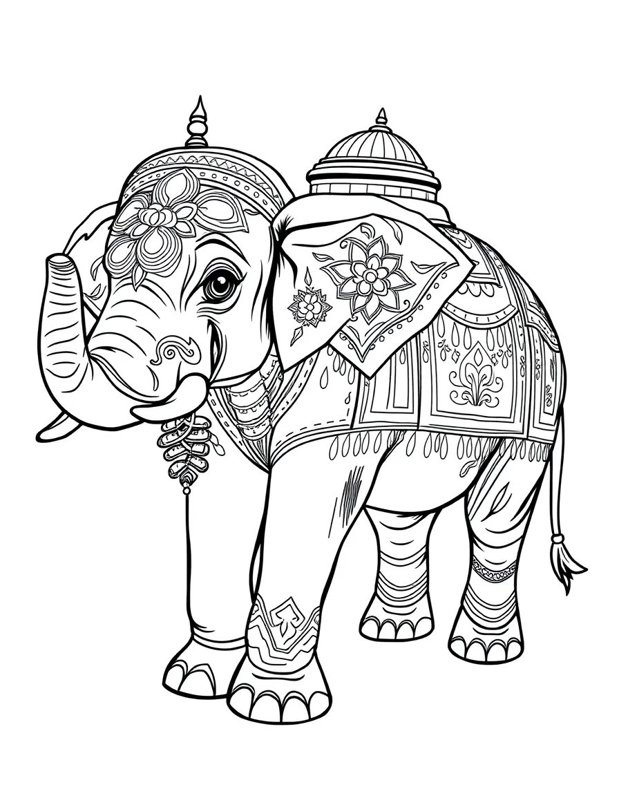 Elephants decorated with colorful paint for a festival in India.