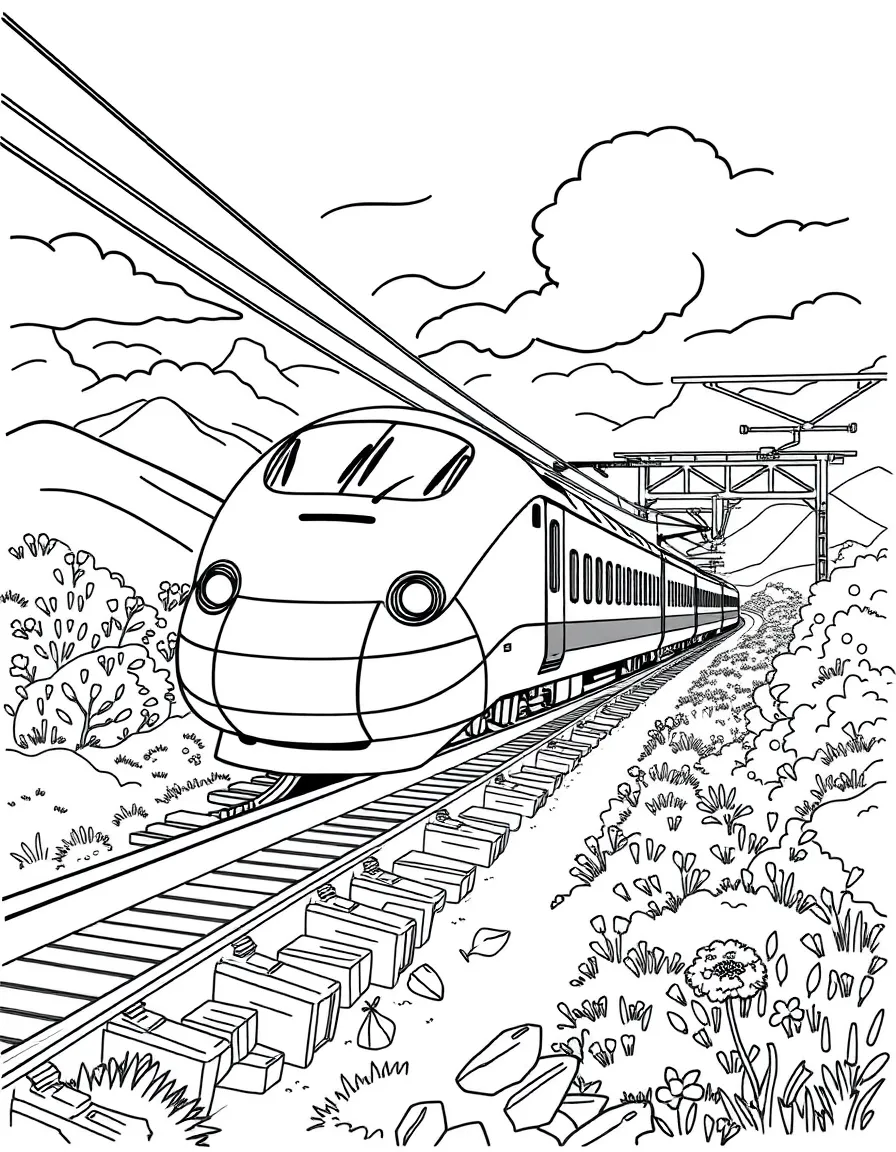 A bullet train (Shinkansen) zooming through the Japanese countryside.