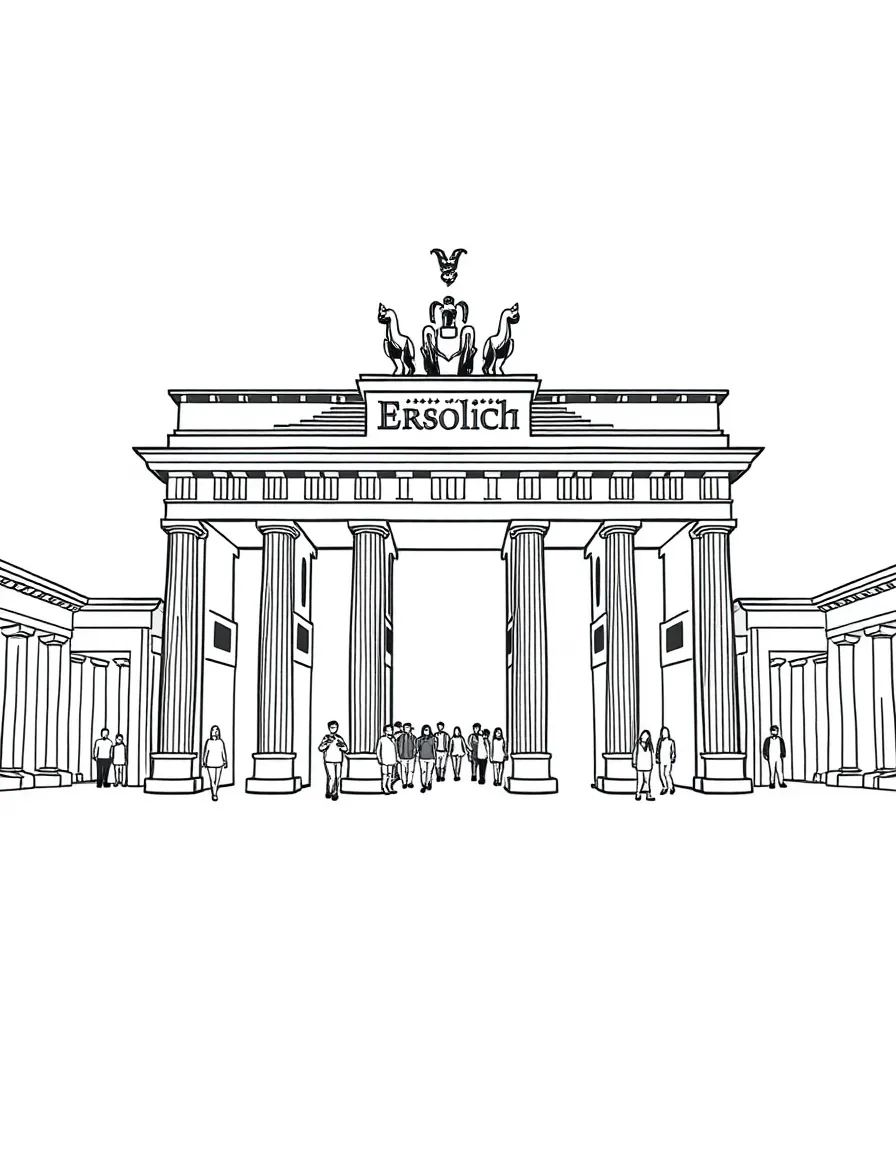 The Brandenburg Gate in Berlin with people walking through its archway.