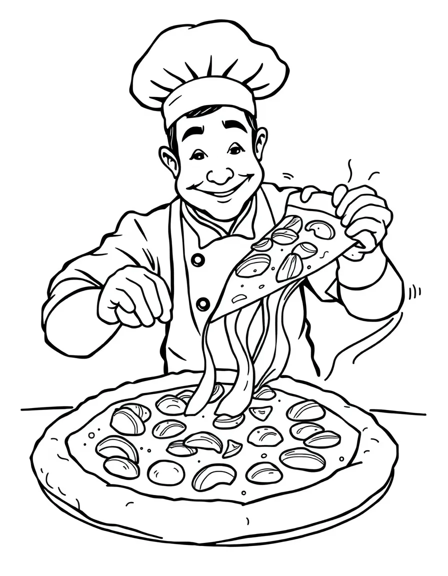 A delicious Italian pizza being tossed by a chef.