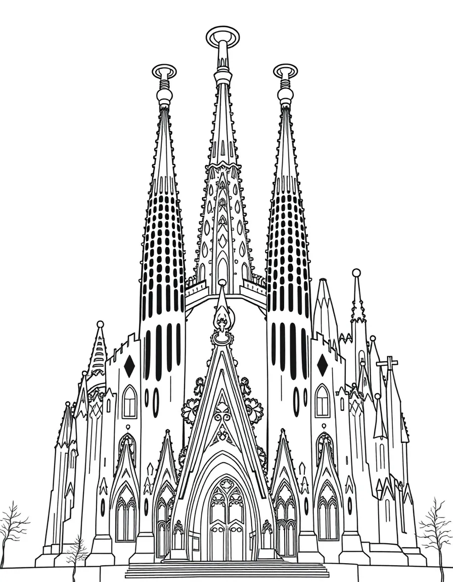 The Sagrada Familia in Barcelona, Spain, with its unique spires and intricate details.