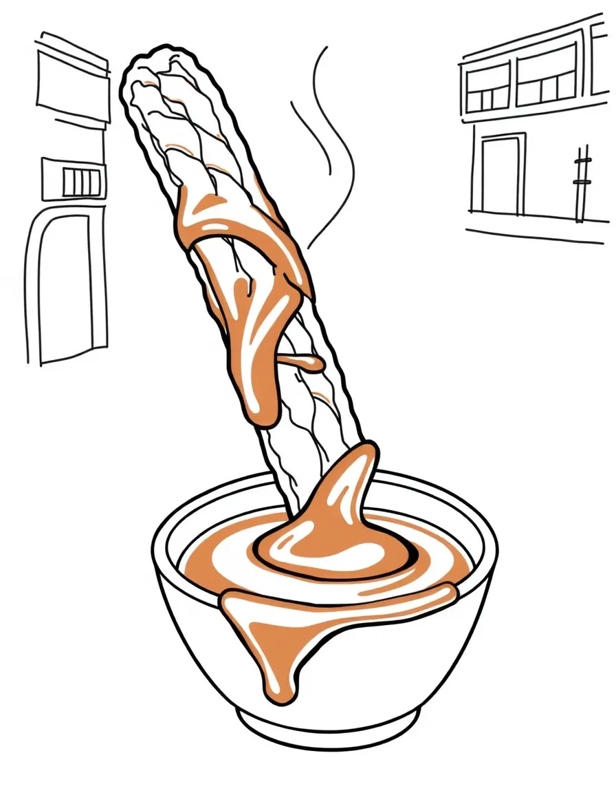 A delicious churros with chocolate sauce being enjoyed in Spain.