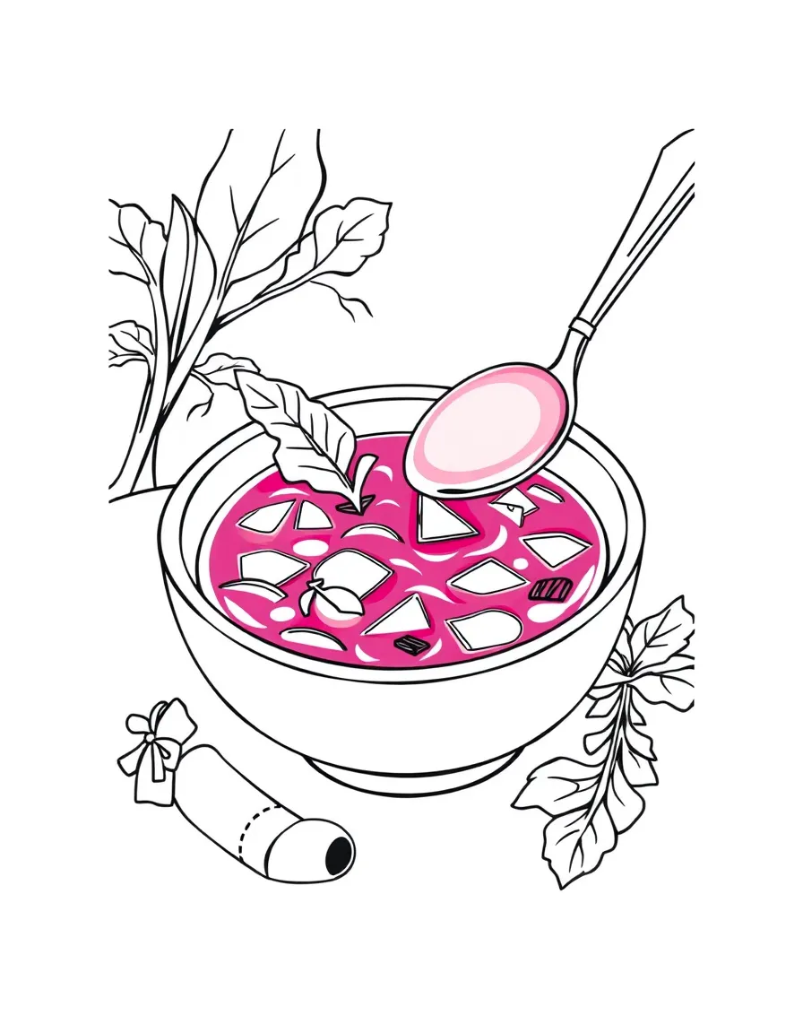 A delicious borscht (beet soup) being served in Russia.