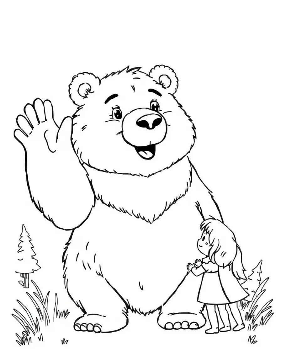 A giant Russian bear (friendly!) waving to children.