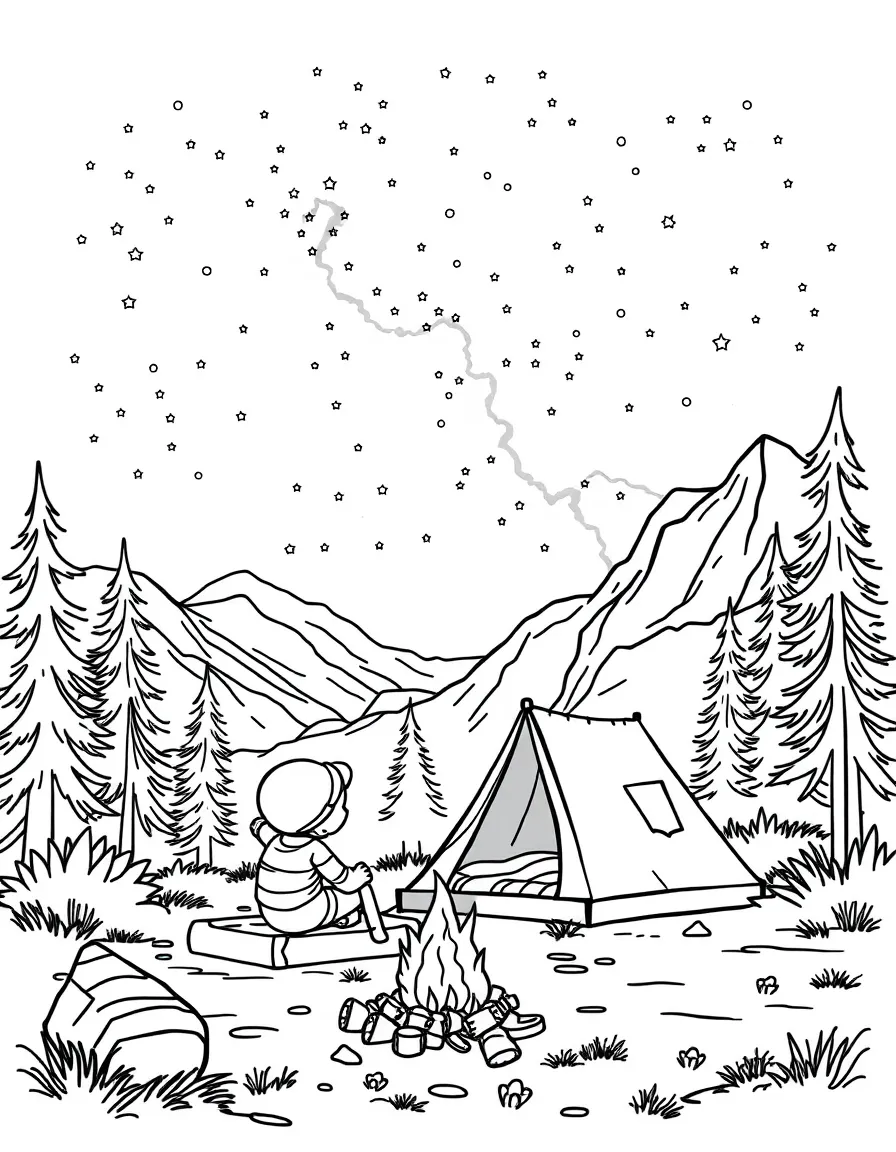 Kids camping under the stars in a national park in the USA.