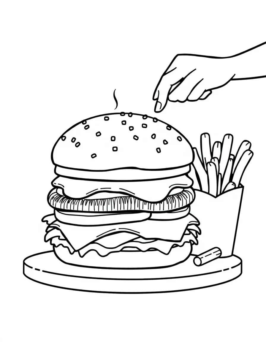 A delicious American hamburger and fries being served.