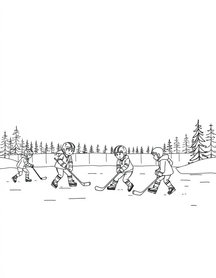 Kids playing hockey on a frozen pond in Canada.