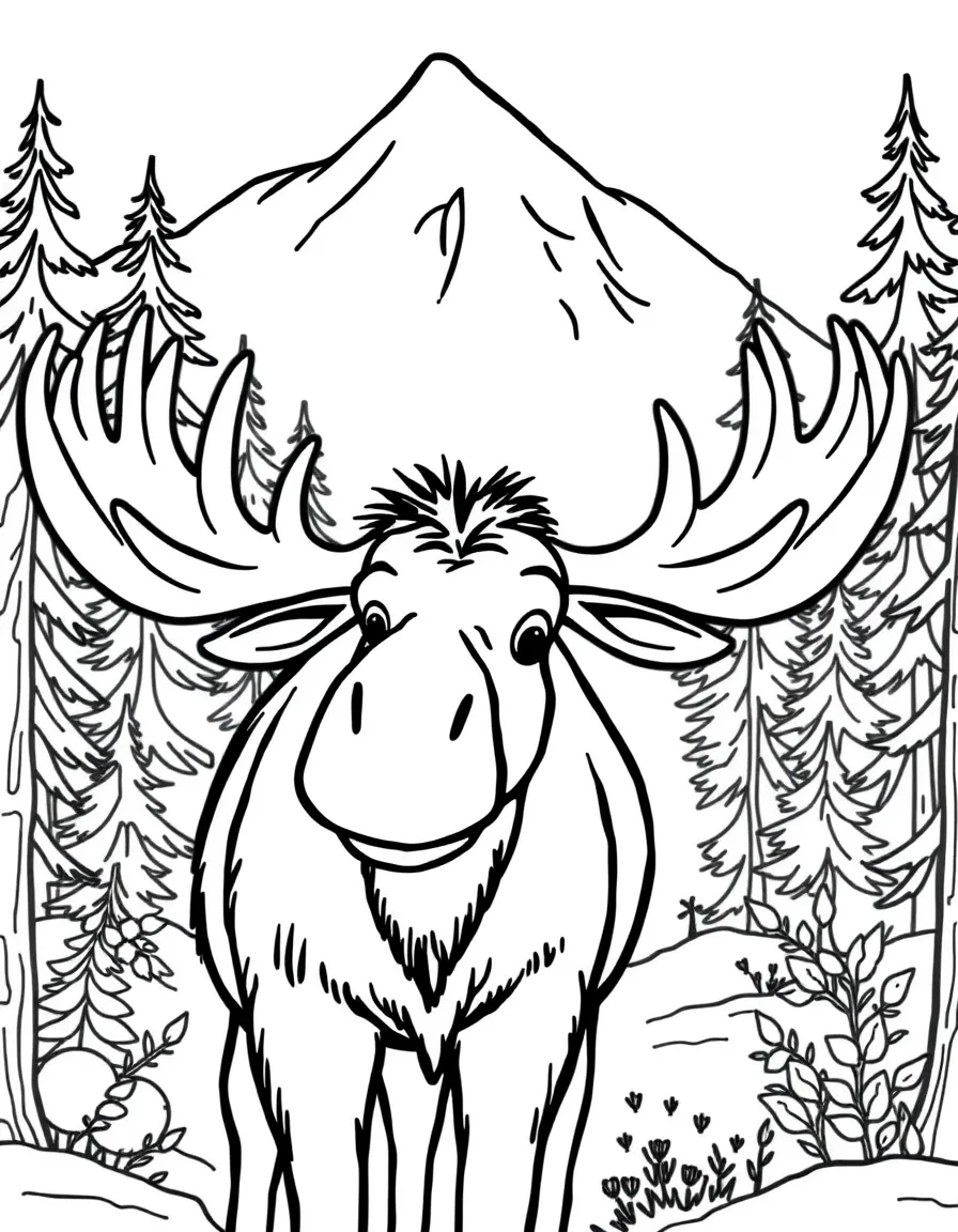 A friendly moose in a Canadian forest.